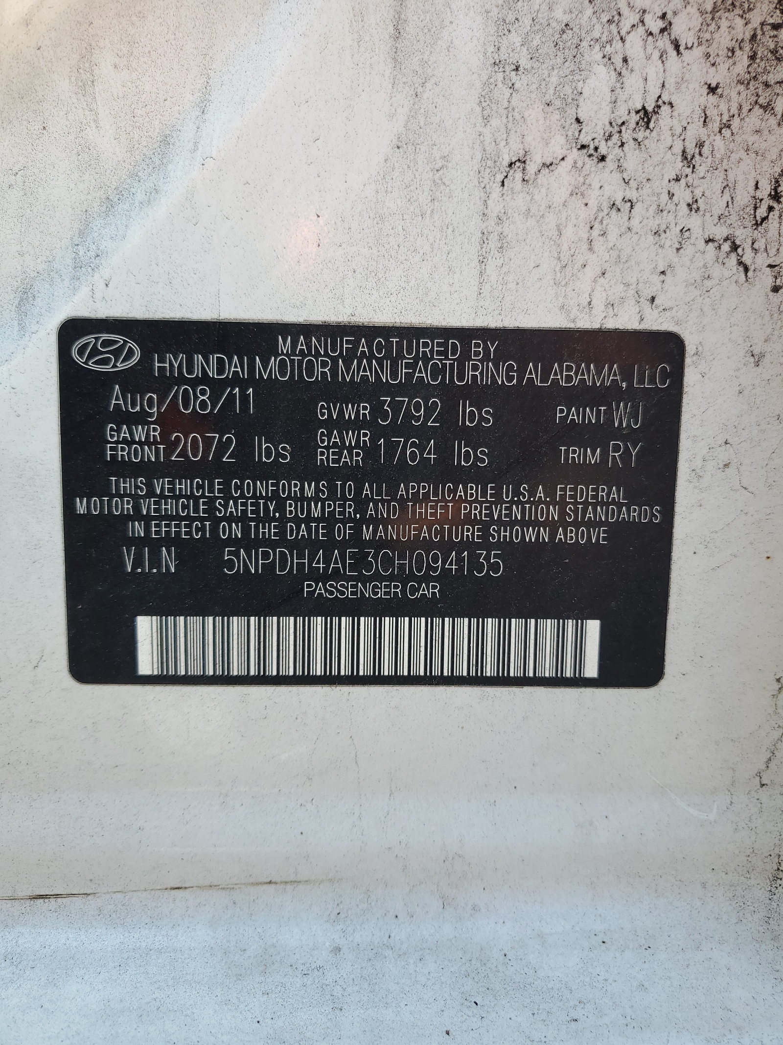 5NPDH4AE3CH094135 2012 Hyundai Elantra Gls