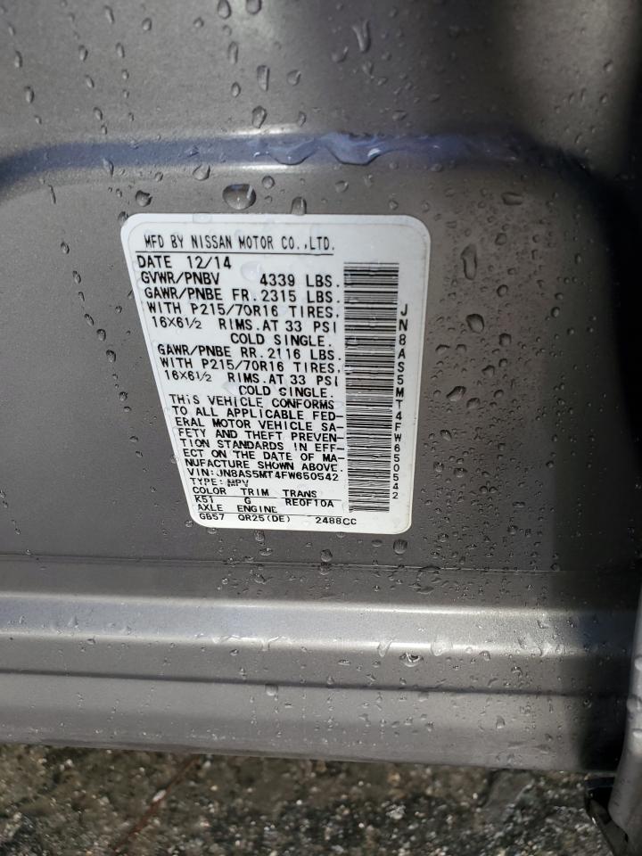 2015 Nissan Rogue Select S VIN: JN8AS5MT4FW650542 Lot: 68497714