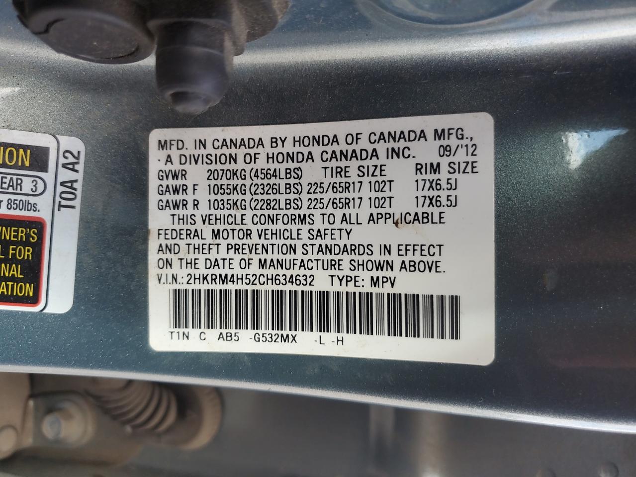 2HKRM4H52CH634632 2012 Honda Cr-V Ex