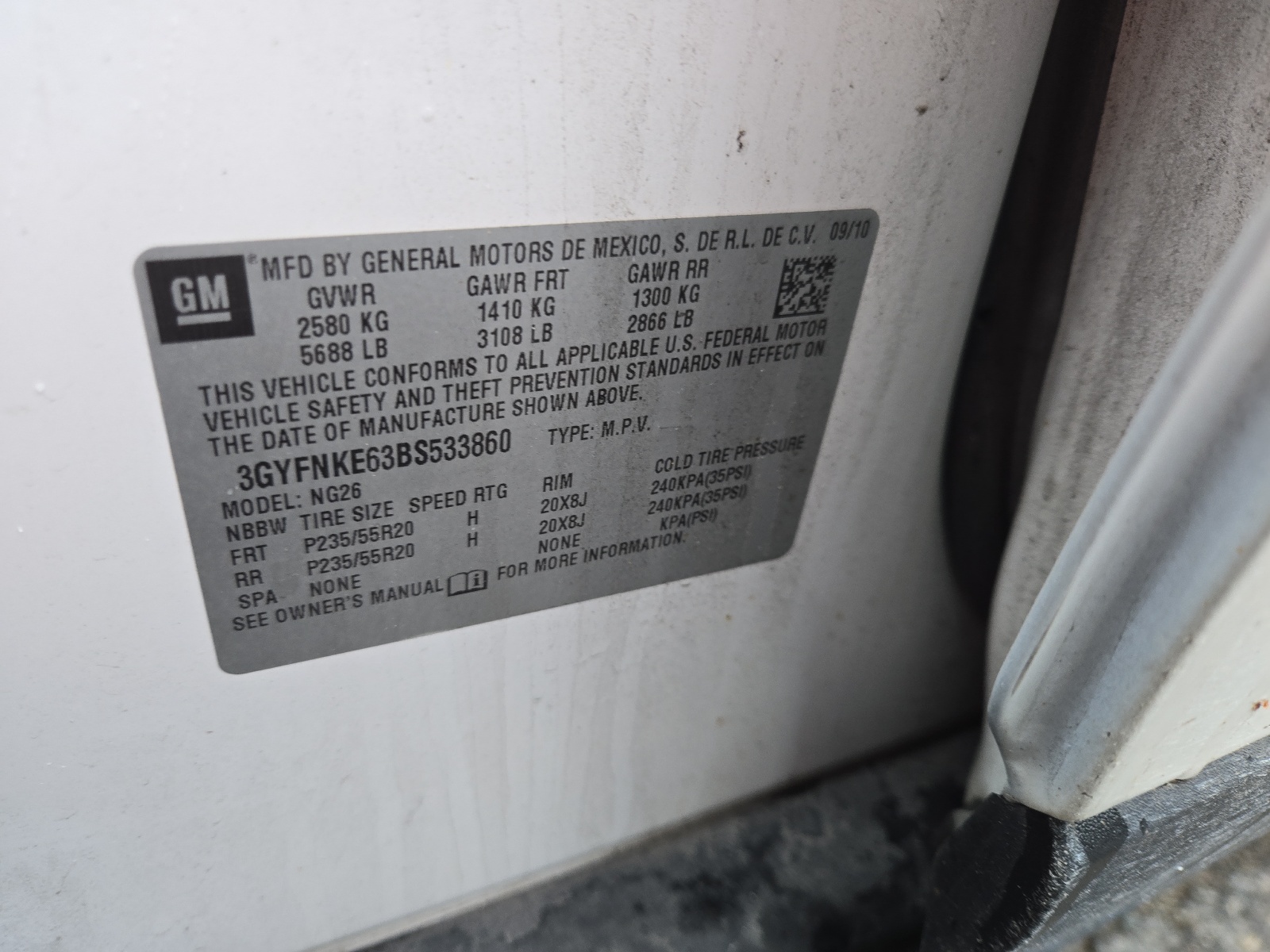 3GYFNKE63BS533860 2011 Cadillac Srx Premium Collection