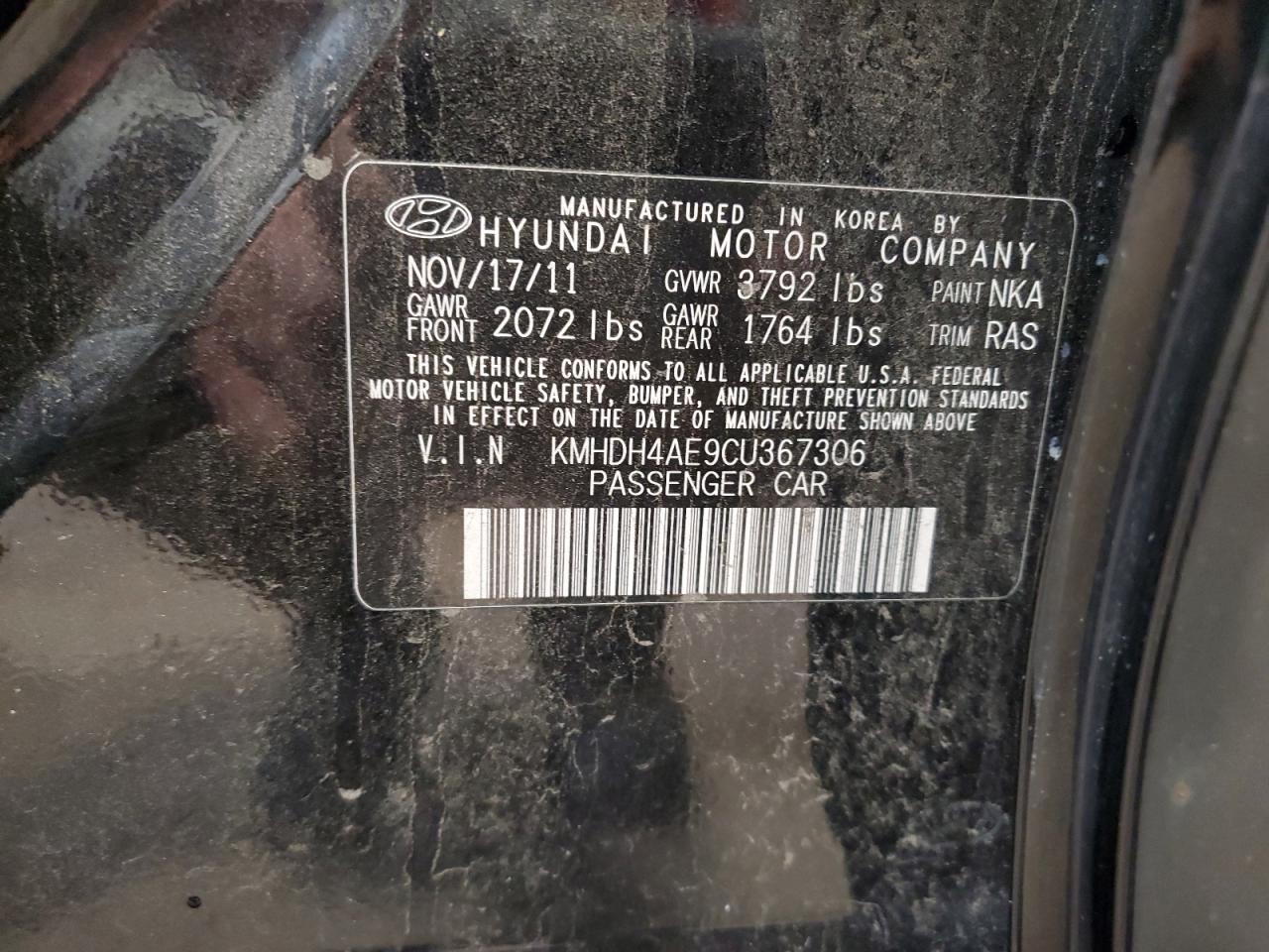 2012 Hyundai Elantra Gls VIN: KMHDH4AE9CU367306 Lot: 65812684