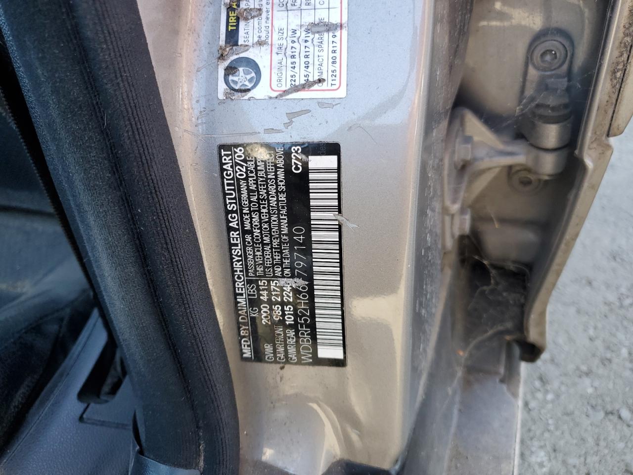 2006 Mercedes-Benz C 230 VIN: WDBRF52H66F797140 Lot: 69463564