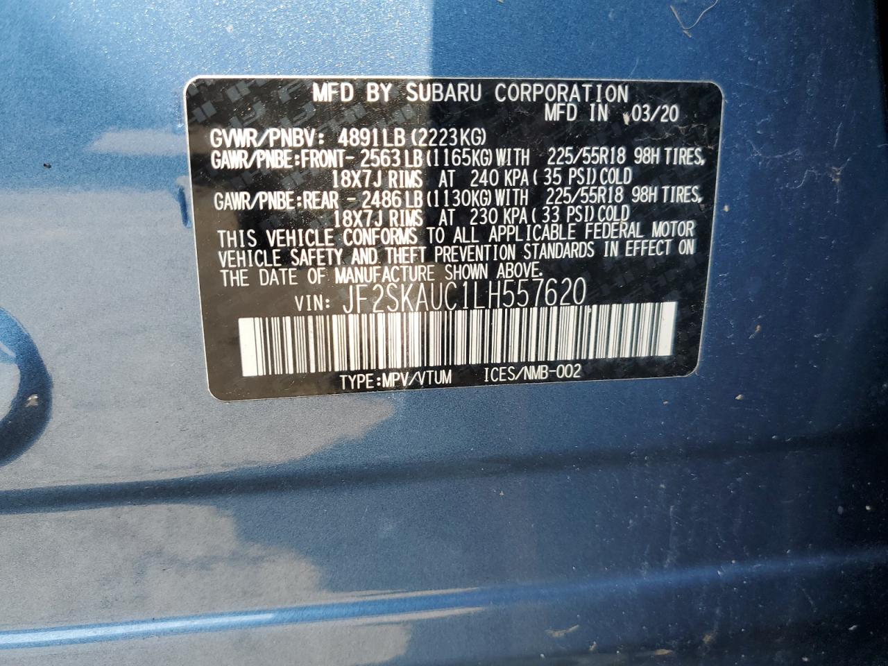 2020 Subaru Forester Limited VIN: JF2SKAUC1LH557620 Lot: 64977424