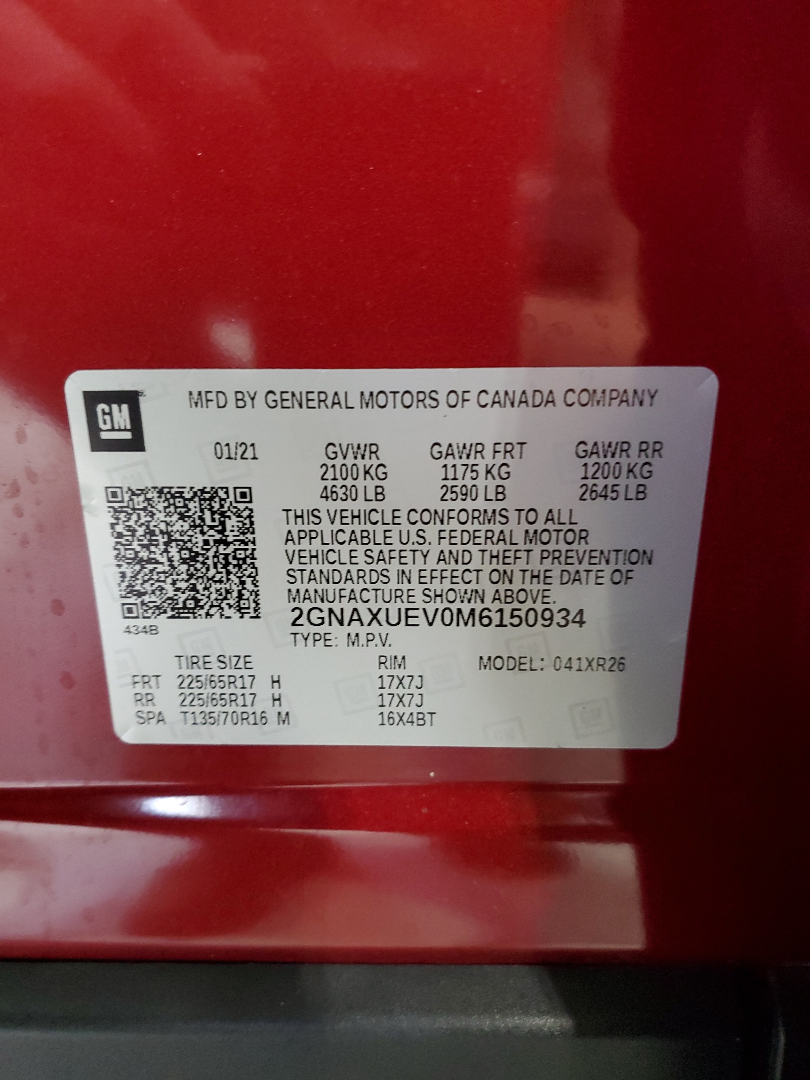 2GNAXUEV0M6150934 2021 Chevrolet Equinox Lt