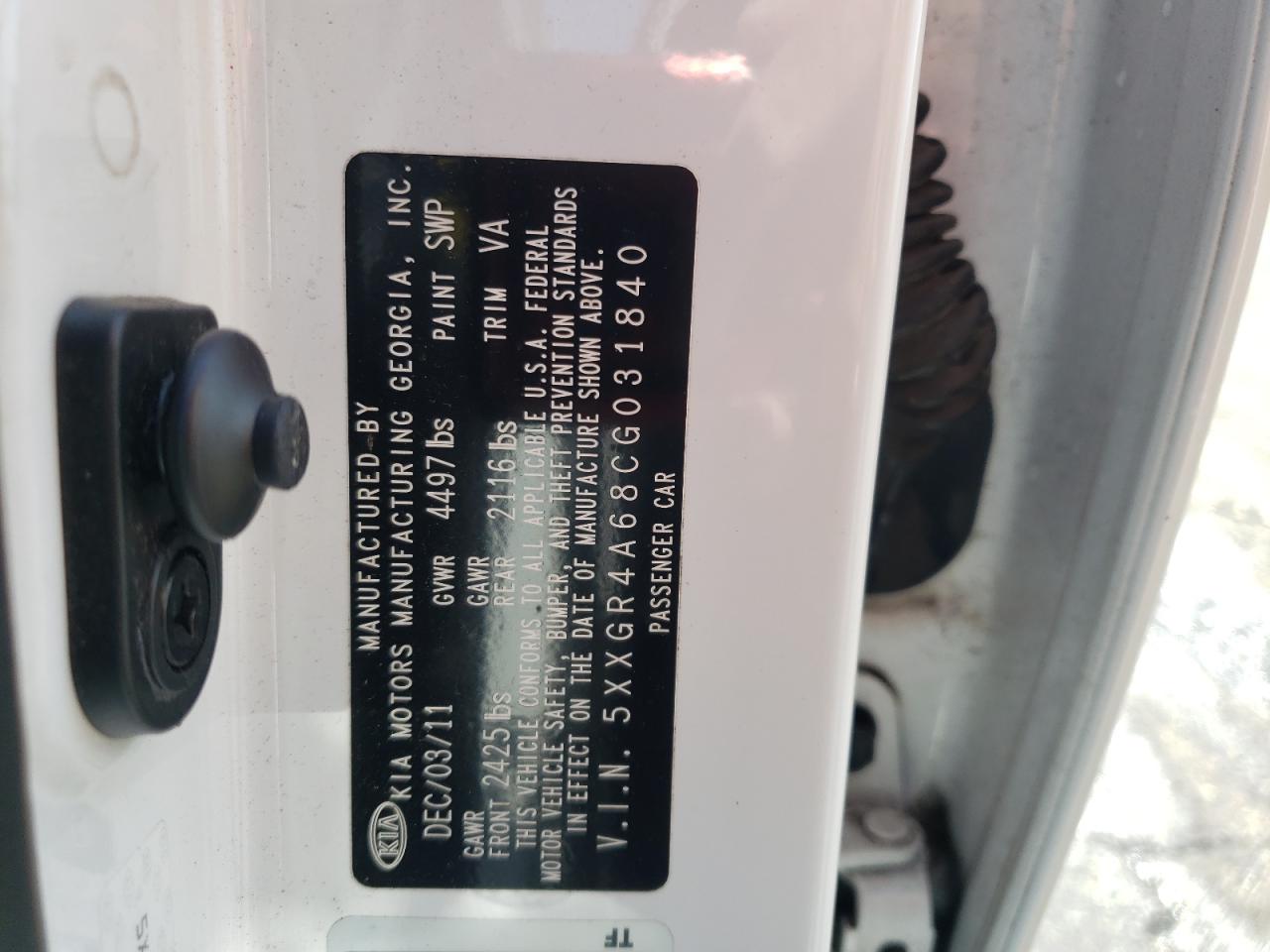 2012 Kia Optima Sx VIN: 5XXGR4A68CG031840 Lot: 65133244