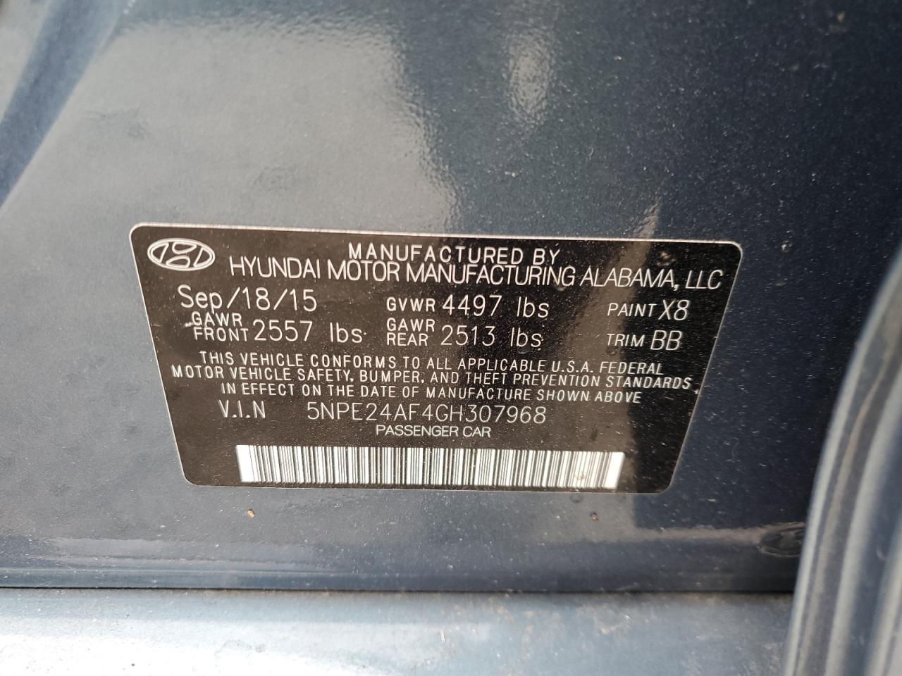 5NPE24AF4GH307968 2016 Hyundai Sonata Se