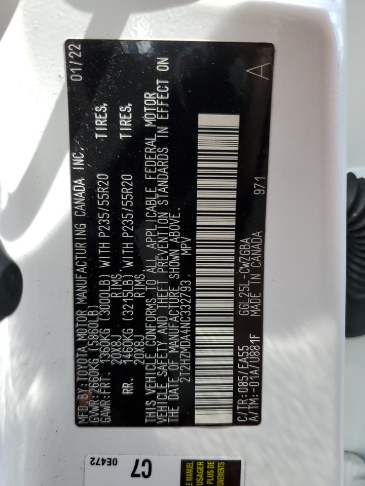 2022 Lexus Rx 350 VIN: 2T2HZMDA4NC332793 Lot: 66172424