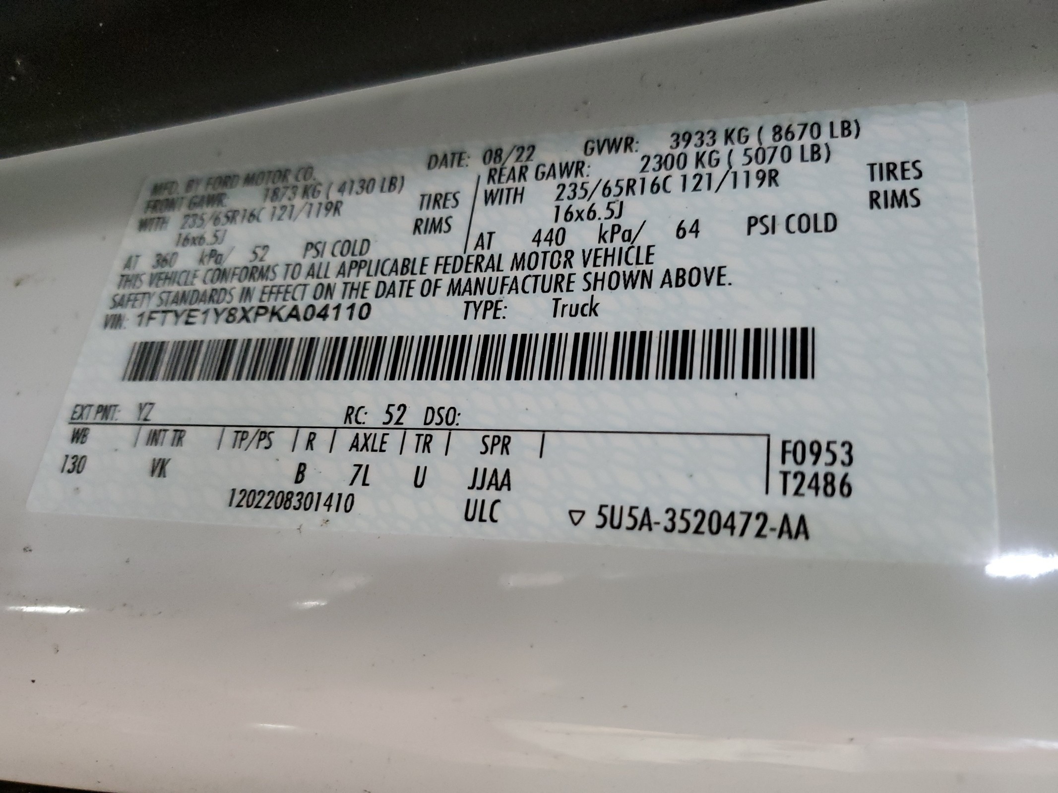 1FTYE1Y8XPKA04110 2023 Ford Transit T-150