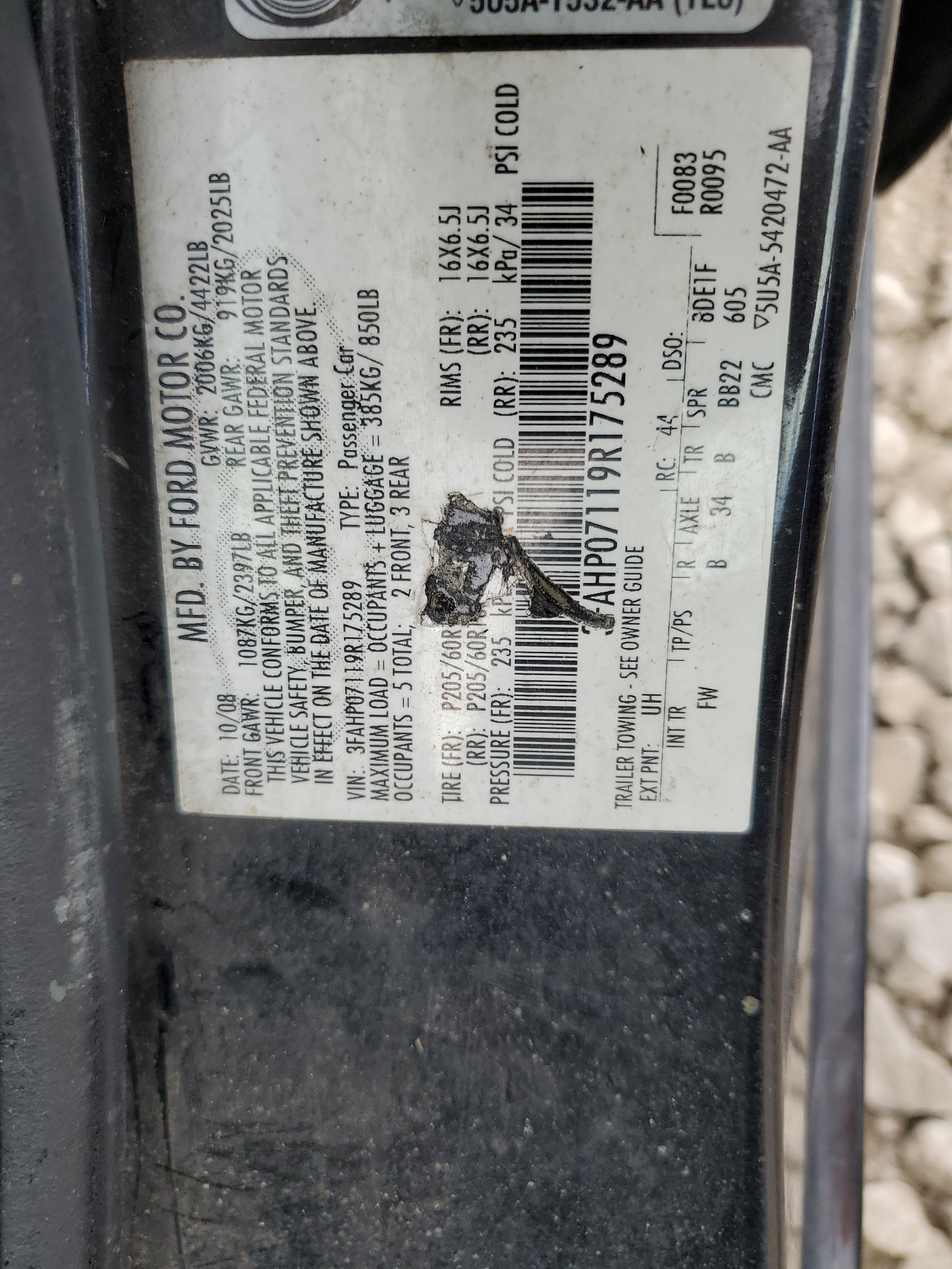 3FAHP07119R175289 2009 Ford Fusion Se