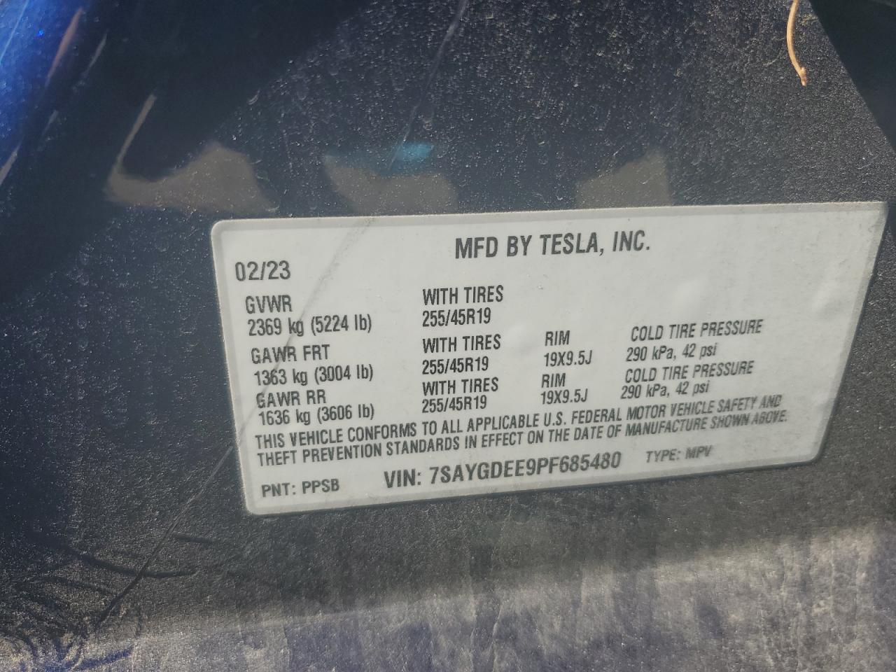 2023 Tesla Model Y VIN: 7SAYGDEE9PF685480 Lot: 68170994