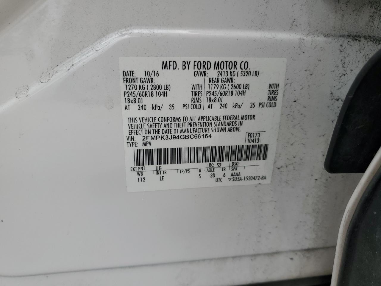 2016 Ford Edge Sel VIN: 2FMPK3J94GBC66164 Lot: 67681994