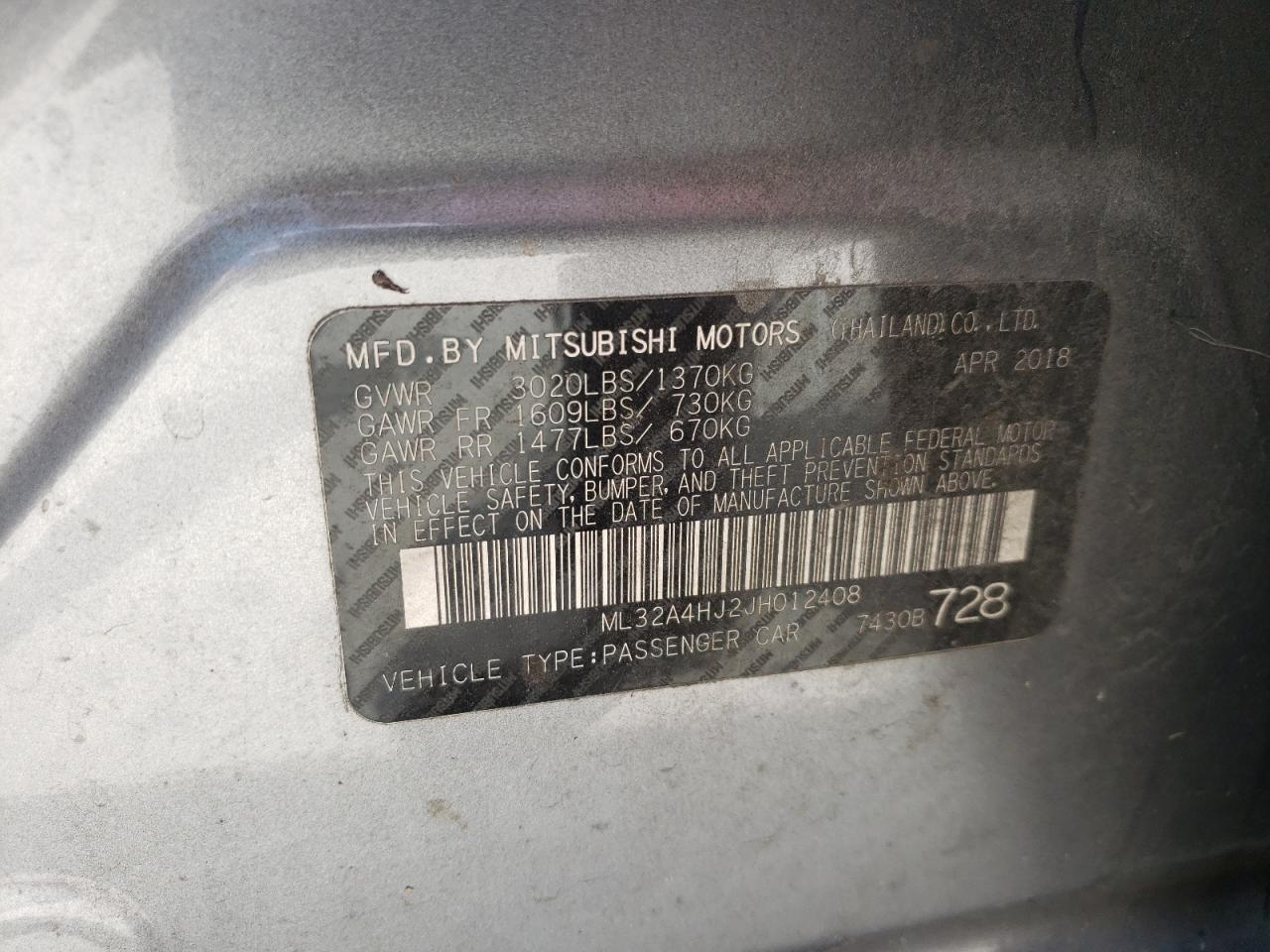 ML32A4HJ2JH012408 2018 Mitsubishi Mirage Se