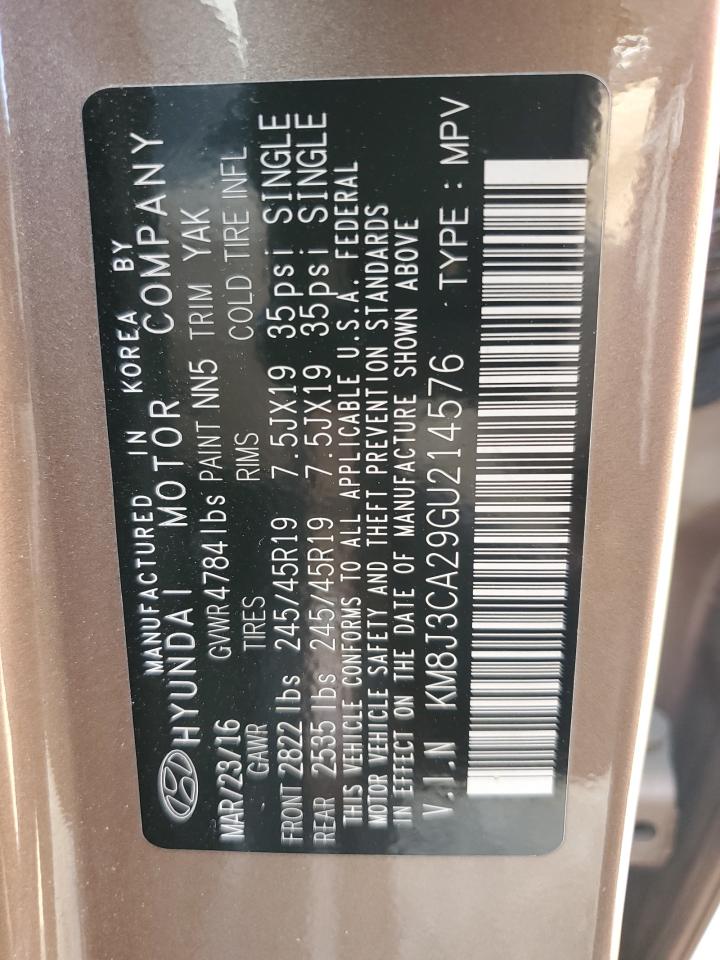 2016 Hyundai Tucson Limited VIN: KM8J3CA29GU214576 Lot: 66074454