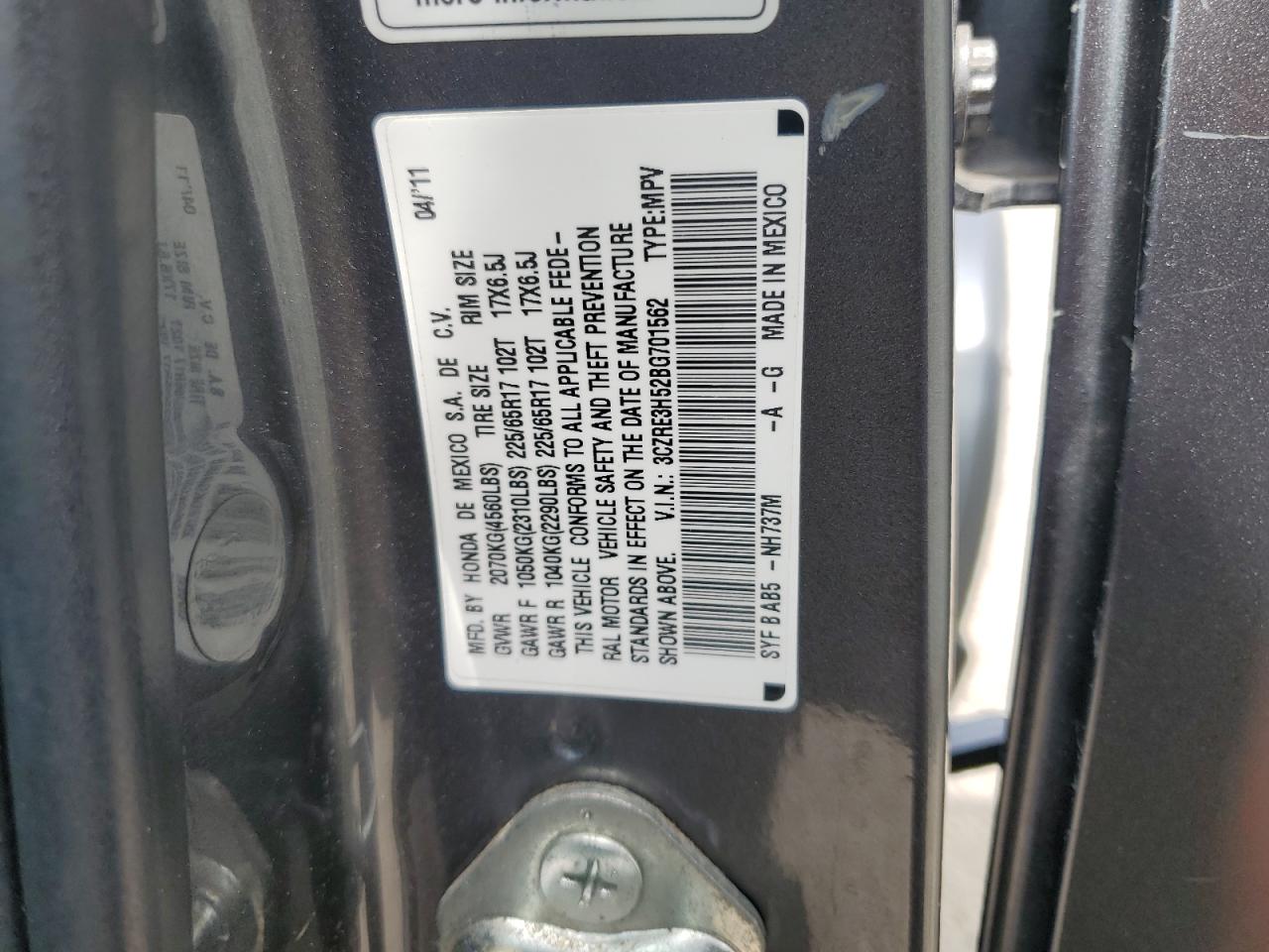 2011 Honda Cr-V Ex VIN: 3CZRE3H52BG701562 Lot: 65718694