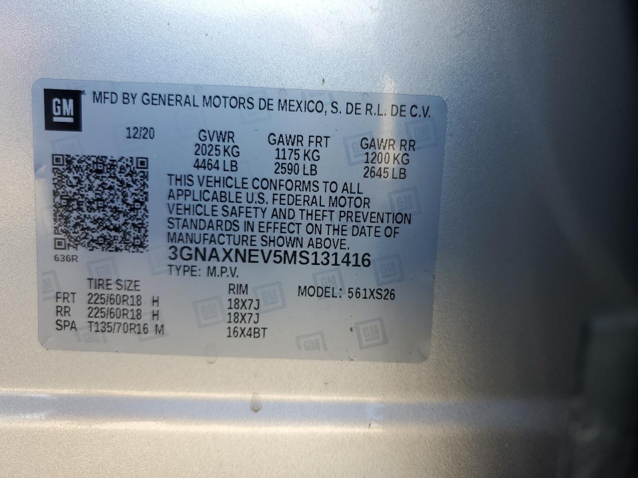 3GNAXNEV5MS131416 2021 Chevrolet Equinox Premier