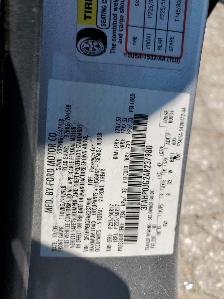 2010 Ford Fusion Sel VIN: 3FAHP0JG2AR237980 Lot: 66151264