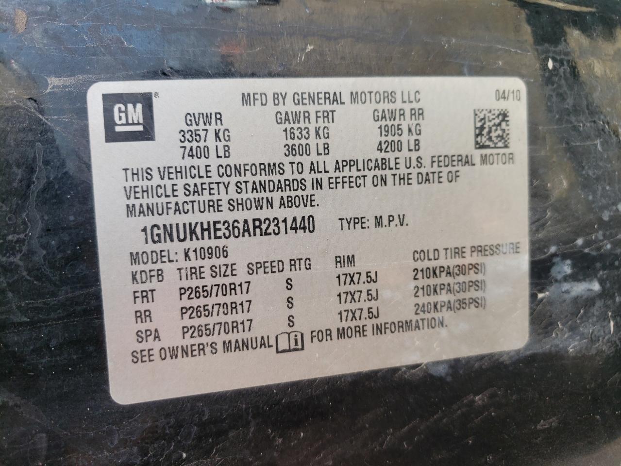 1GNUKHE36AR231440 2010 Chevrolet Suburban K1500 Ls