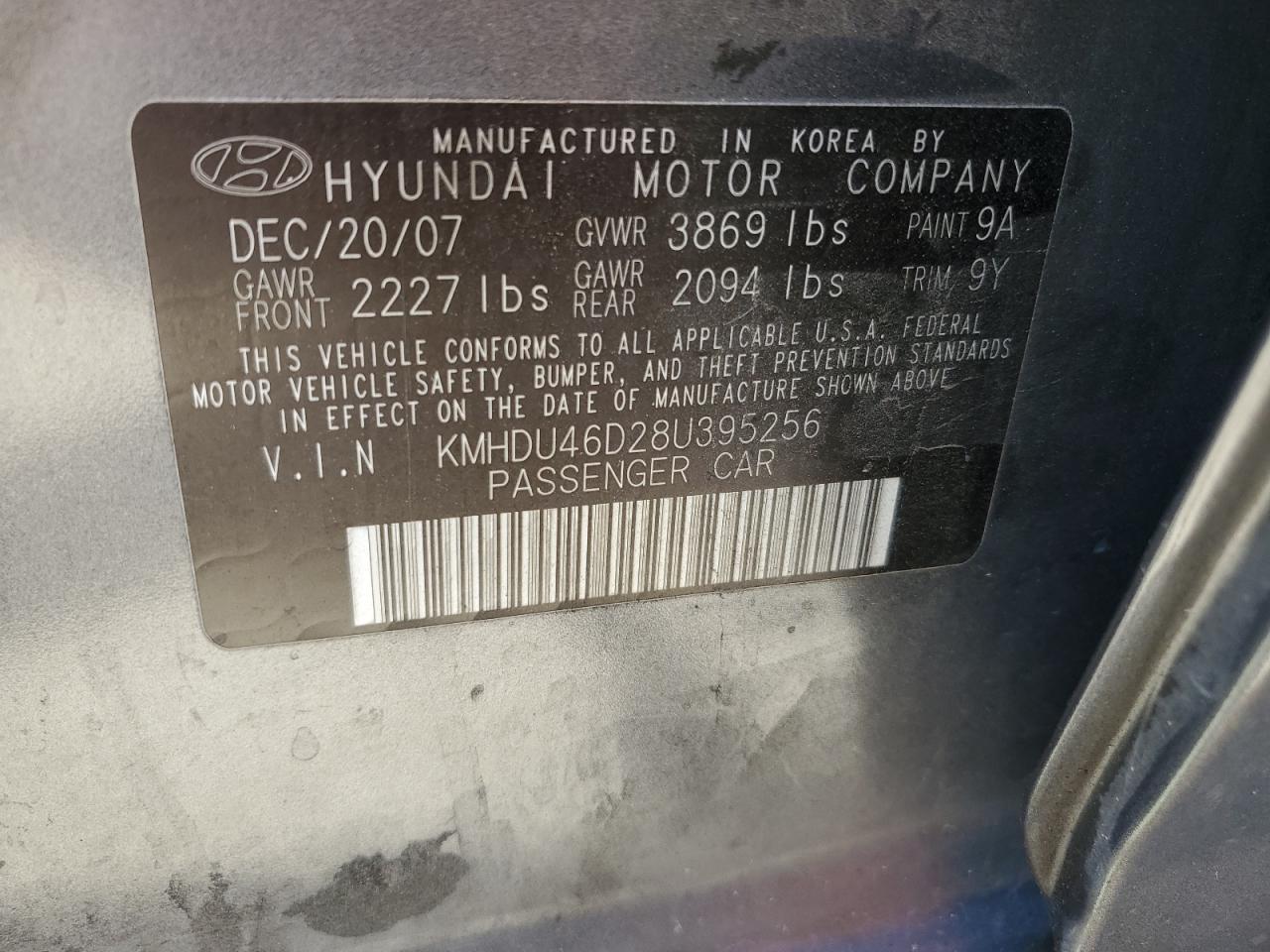 KMHDU46D28U395256 2008 Hyundai Elantra Gls