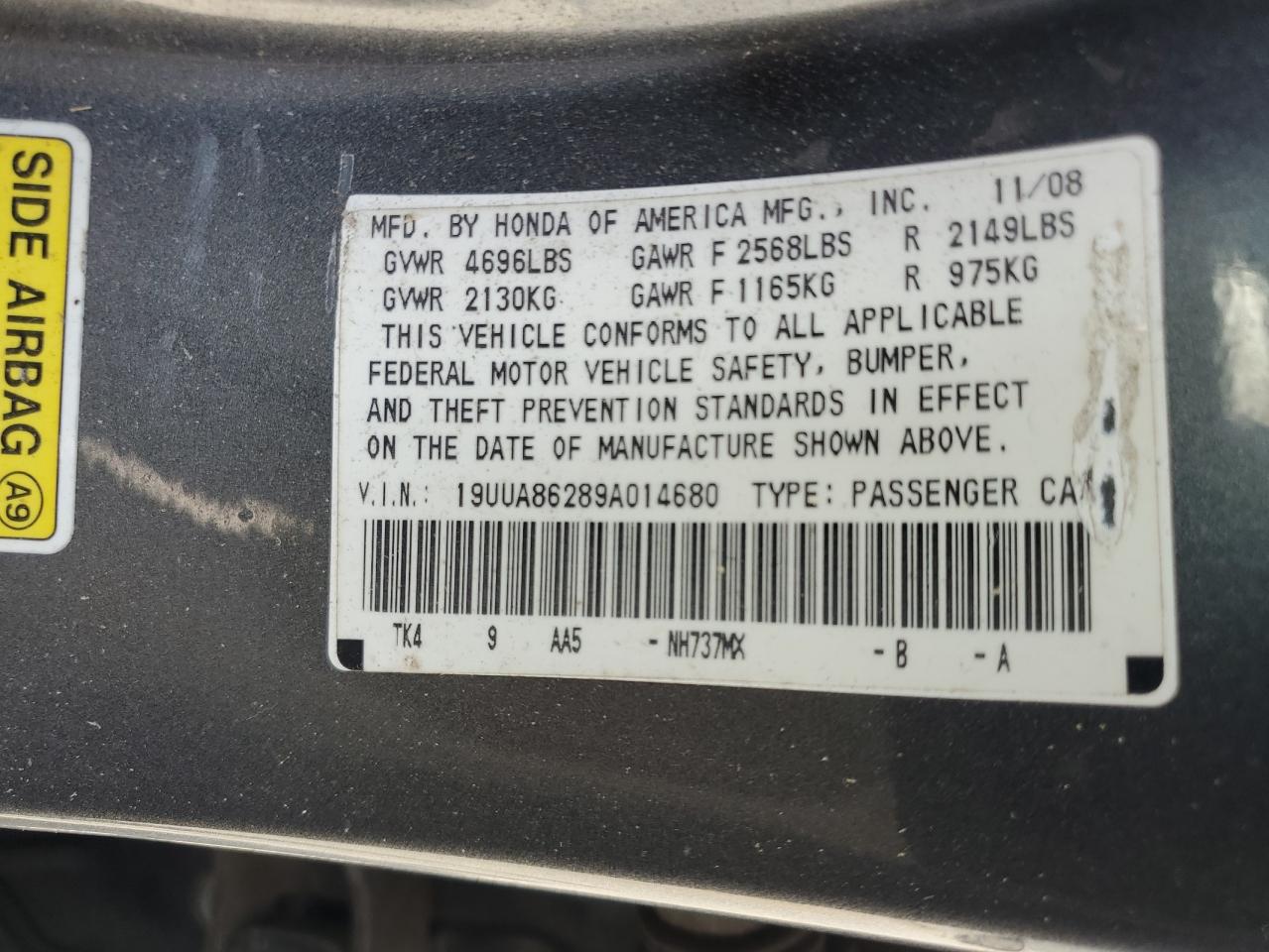 19UUA86289A014680 2009 Acura Tl