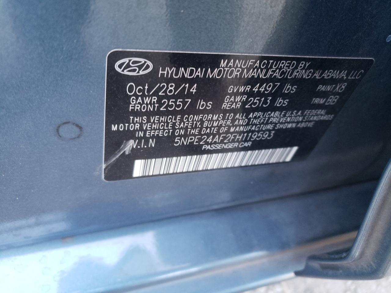 5NPE24AF2FH119593 2015 Hyundai Sonata Se