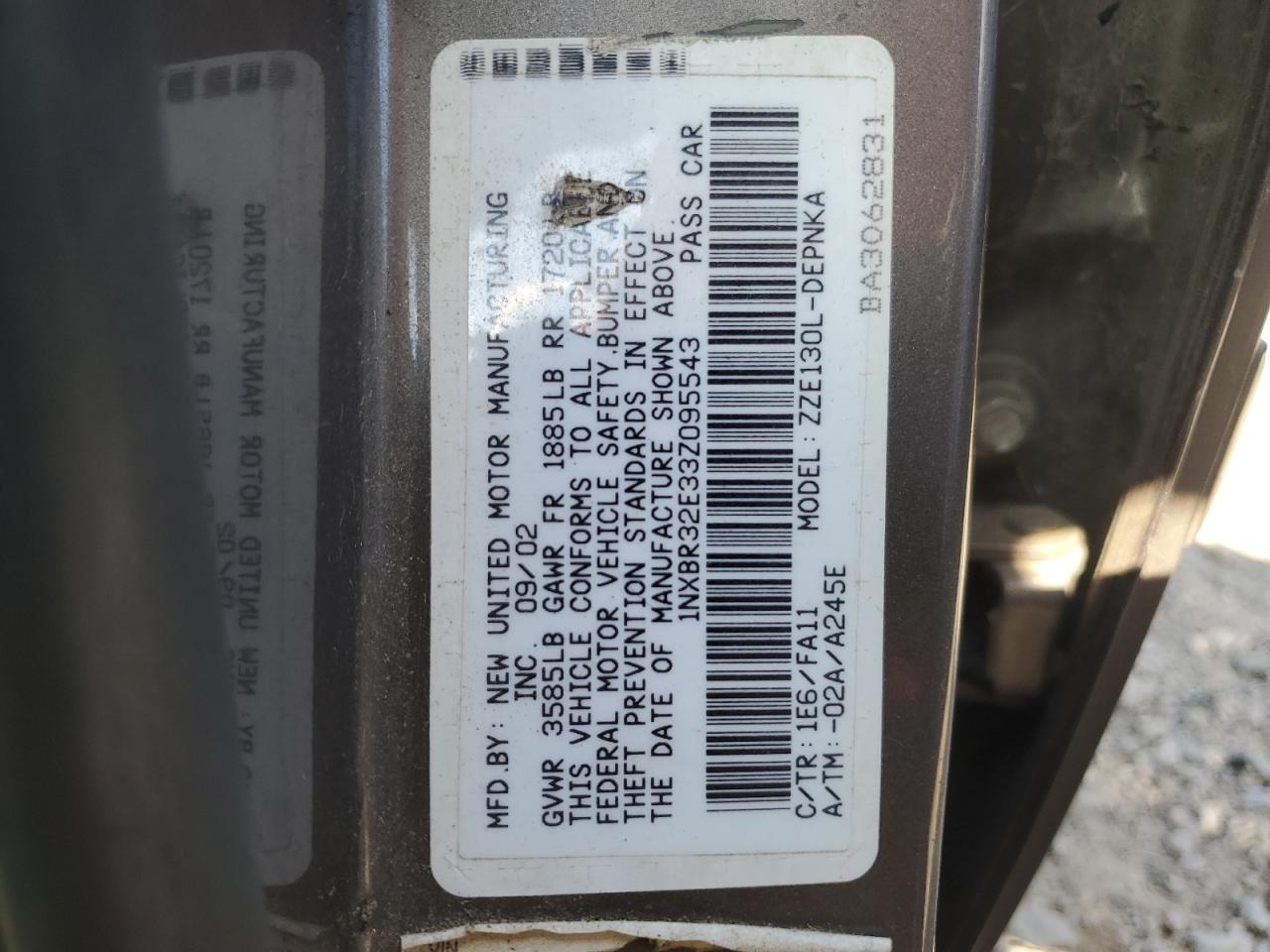 2003 Toyota Corolla Ce VIN: 1NXBR32E33Z095543 Lot: 68249144