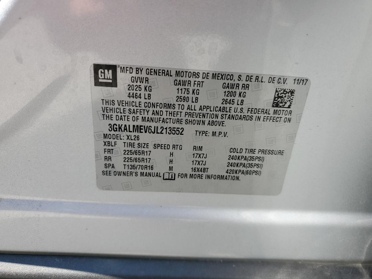 3GKALMEV6JL213552 2018 GMC Terrain Sle