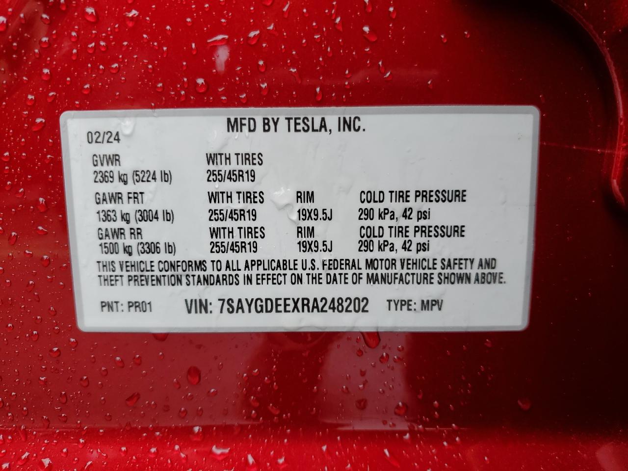 2024 Tesla Model Y VIN: 7SAYGDEEXRA248202 Lot: 66593794