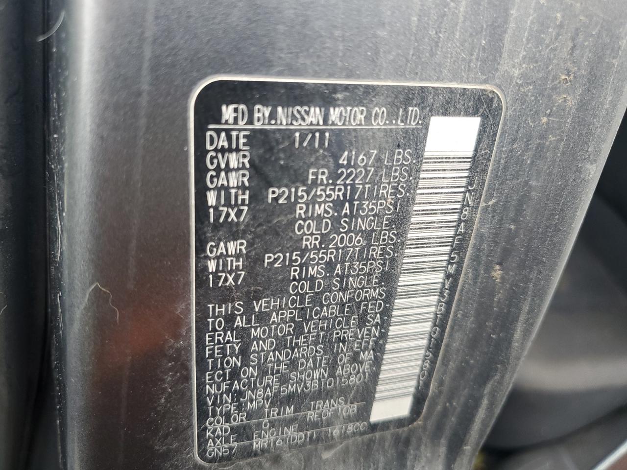 2011 Nissan Juke S VIN: JN8AF5MV3BT015801 Lot: 69284014