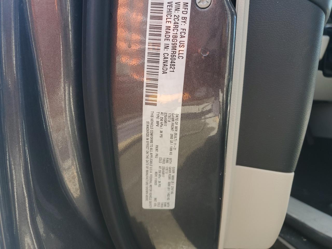 2021 Chrysler Pacifica Touring L VIN: 2C4RC1BG9MR604821 Lot: 66153014