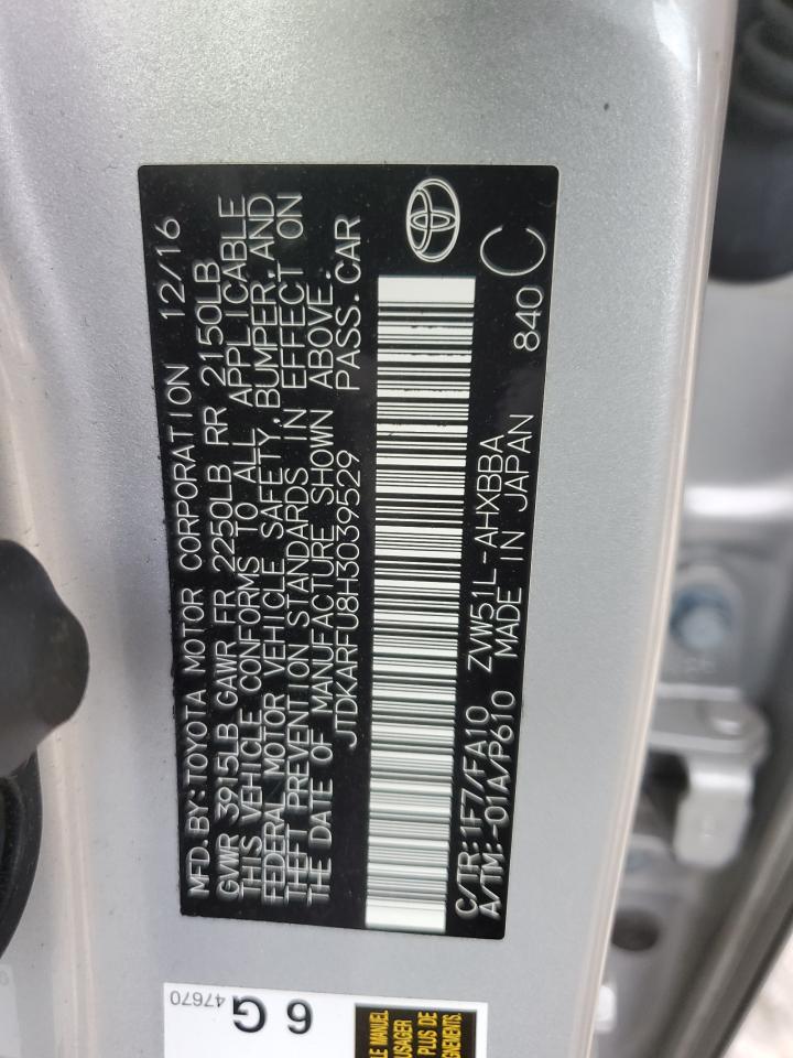 JTDKARFU8H3039529 2017 Toyota Prius