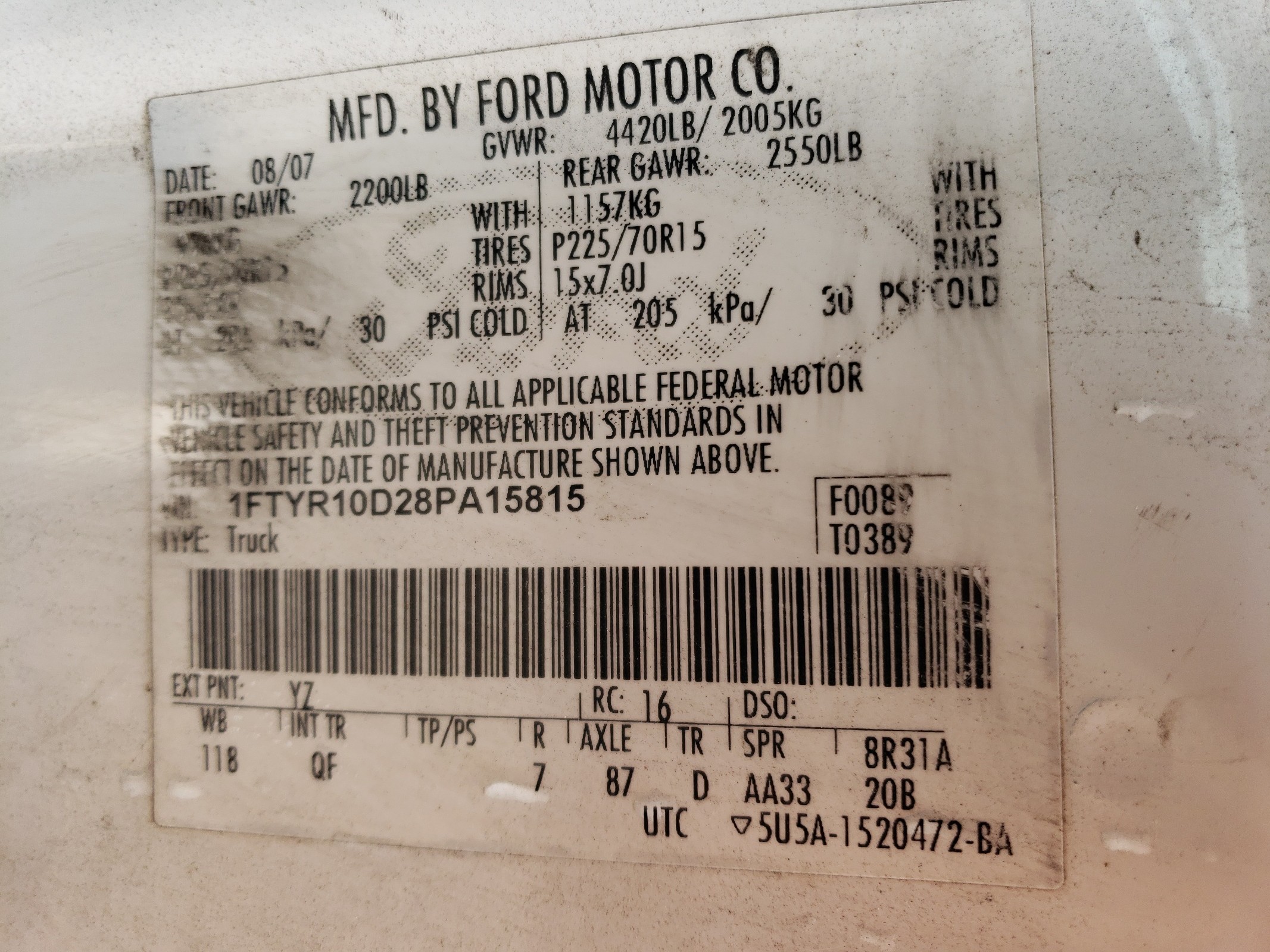 1FTYR10D28PA15815 2008 Ford Ranger