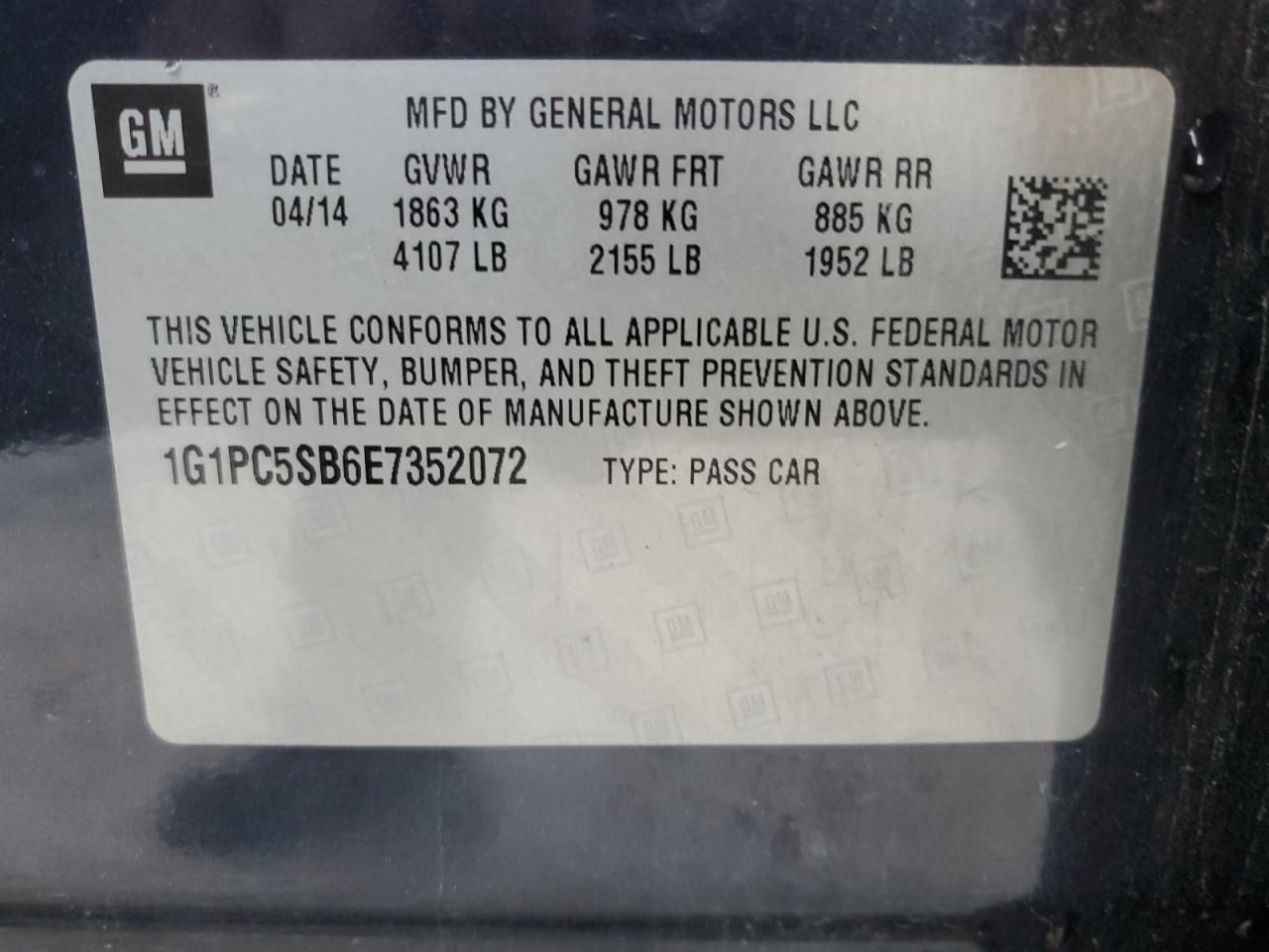 1G1PC5SB6E7352072 2014 Chevrolet Cruze Lt