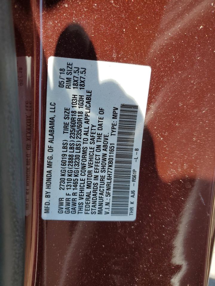 5FNRL6H77KB011651 2019 Honda Odyssey Exl