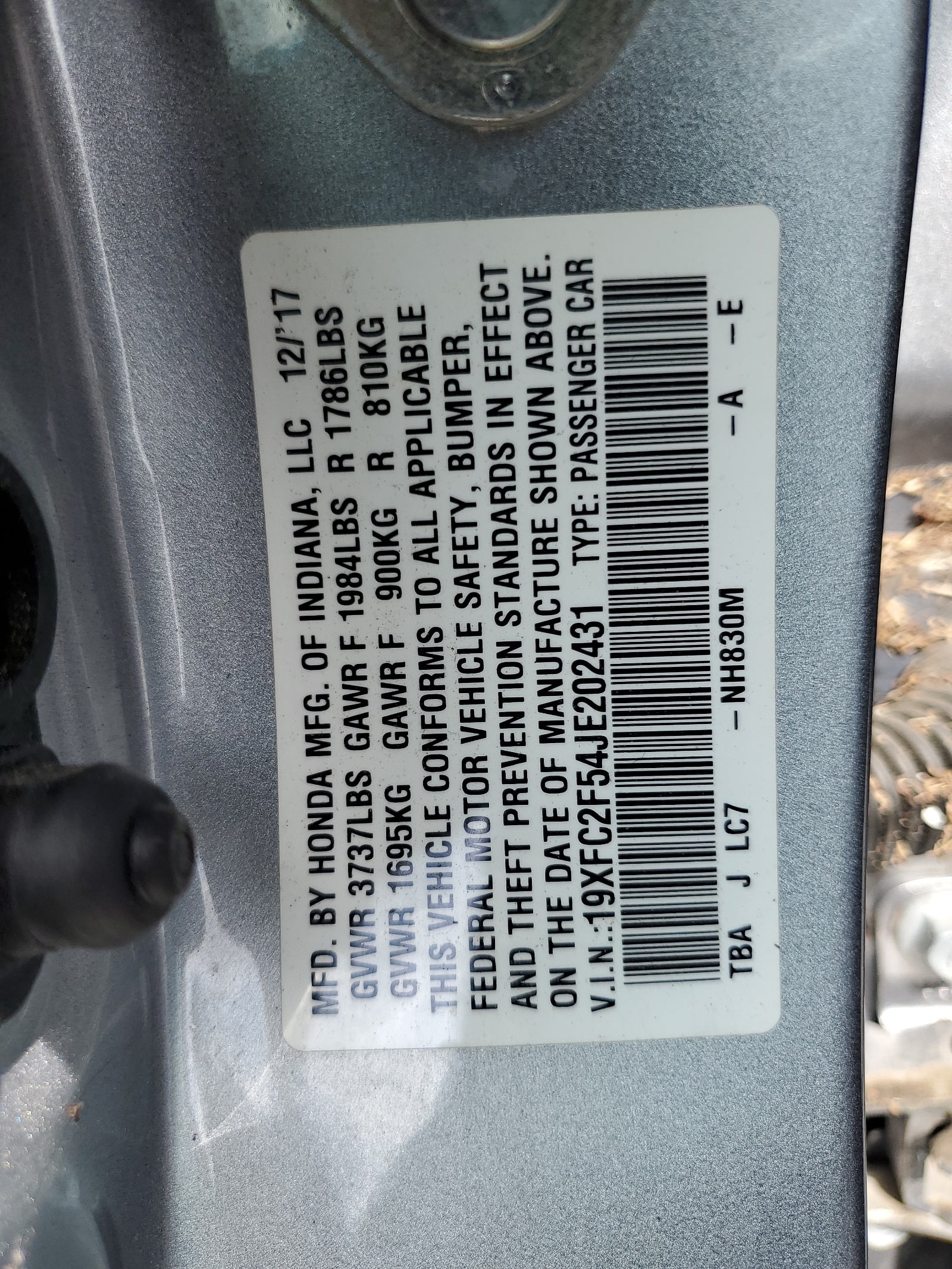 19XFC2F54JE202431 2018 Honda Civic Lx