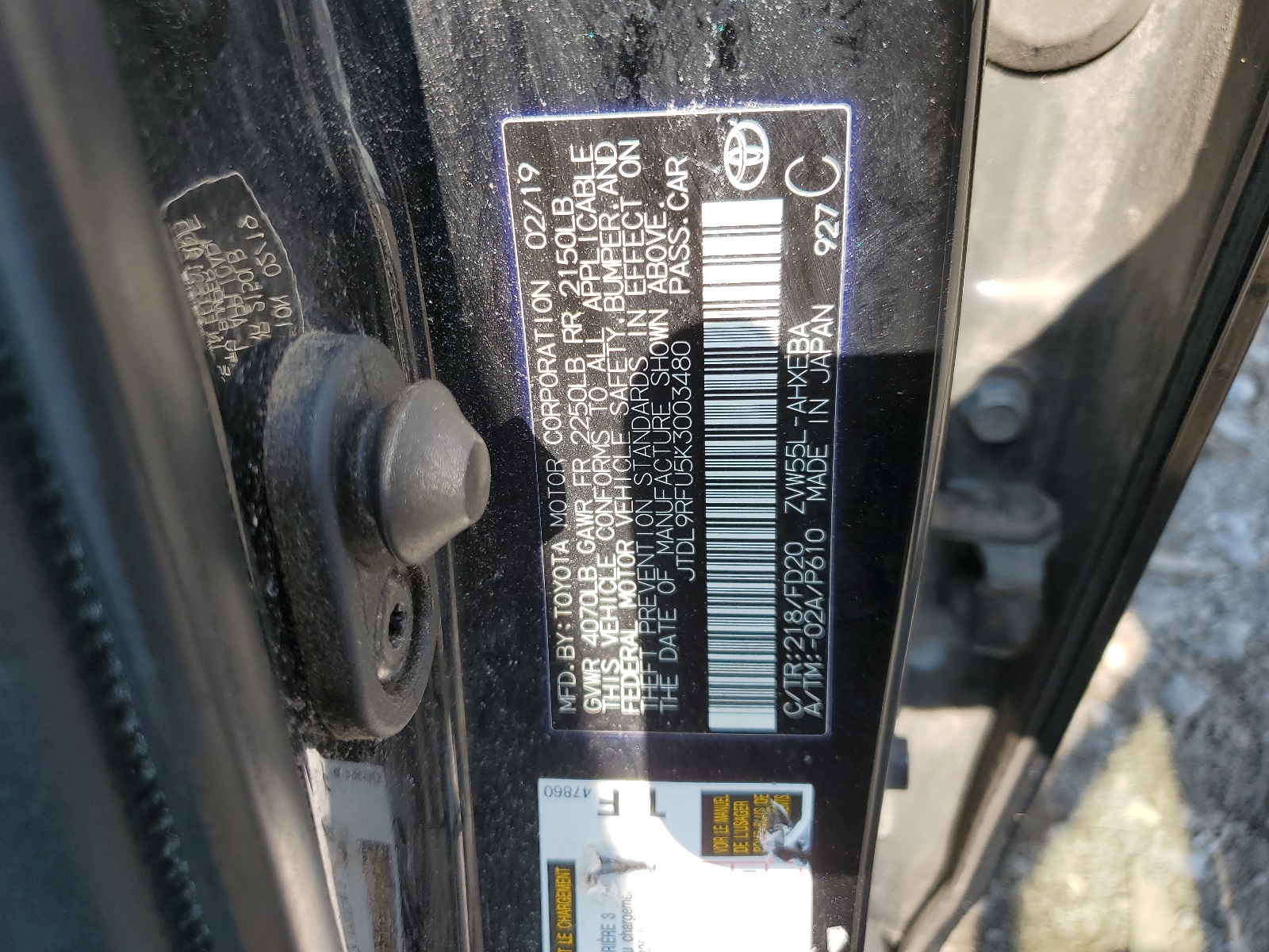 JTDL9RFU5K3003480 2019 Toyota Prius
