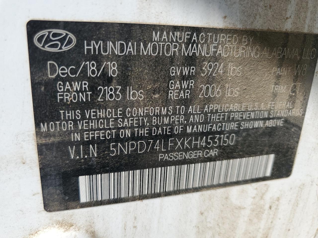 5NPD74LFXKH453150 2019 Hyundai Elantra Se