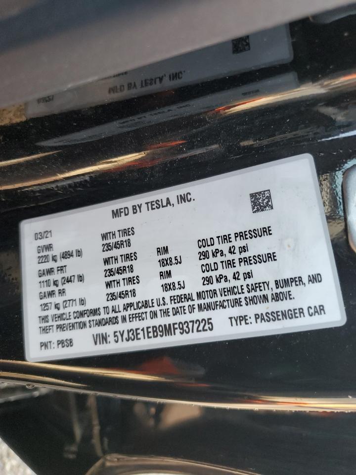 5YJ3E1EB9MF937225 2021 Tesla Model 3