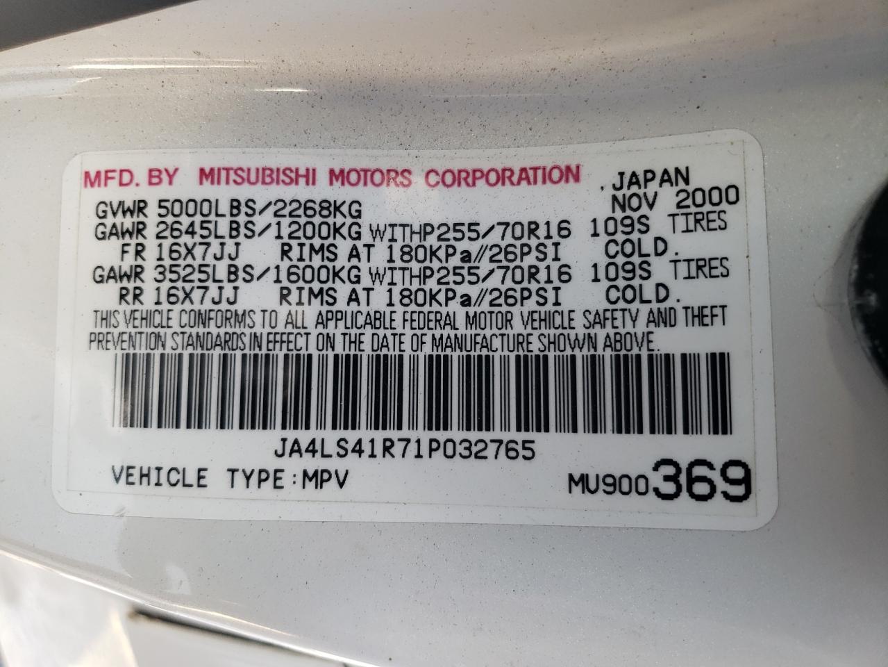 JA4LS41R71P032765 2001 Mitsubishi Montero Sport Limited