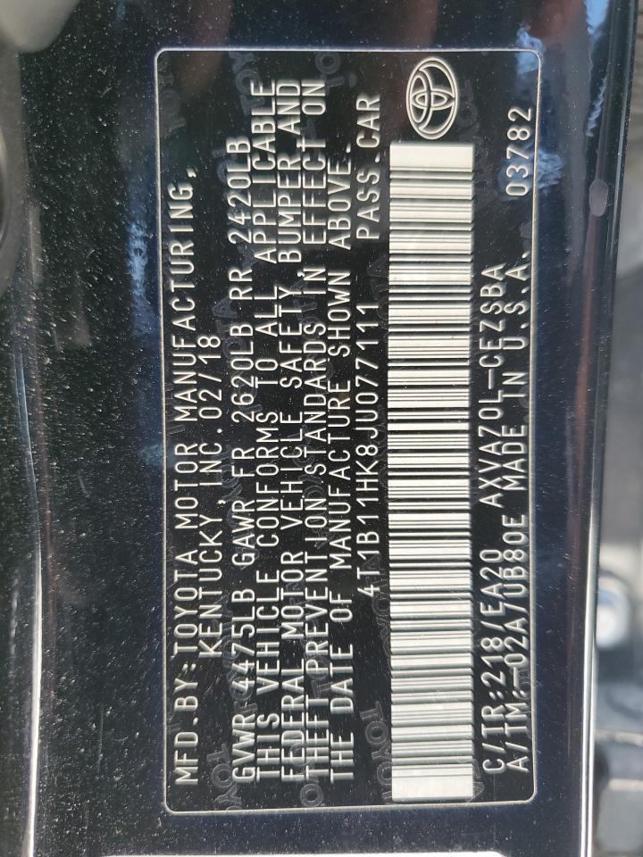 4T1B11HK8JU077111 2018 Toyota Camry L