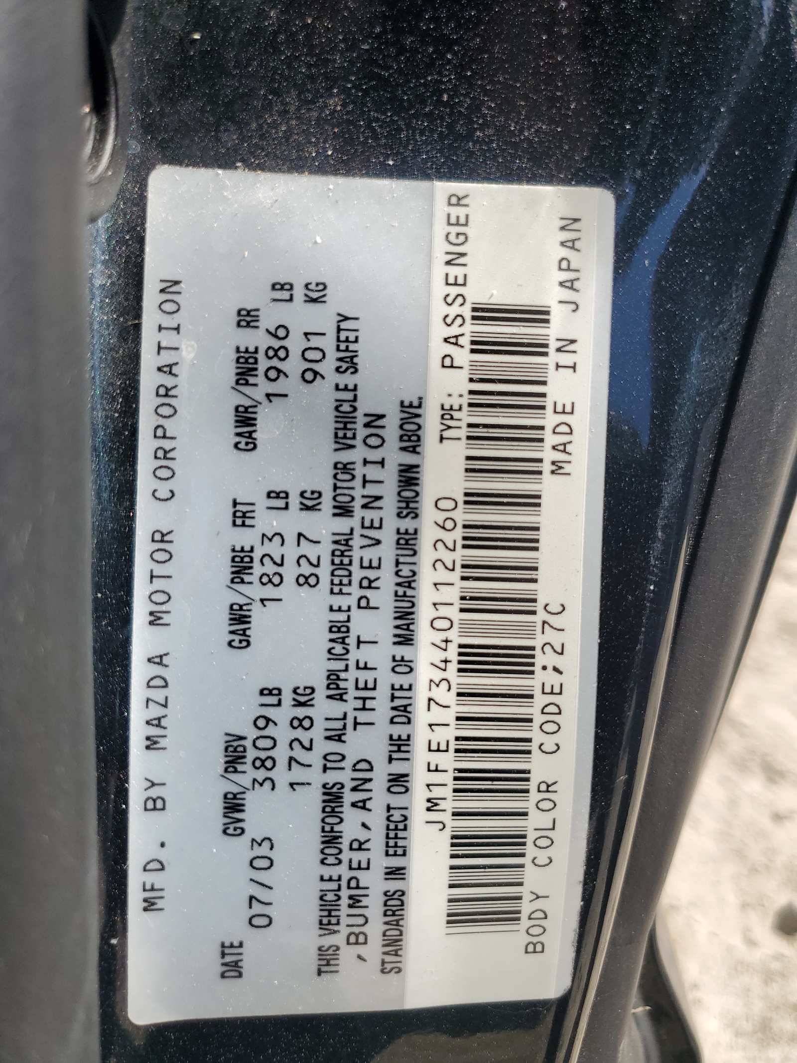 JM1FE173440112260 2004 Mazda Rx8