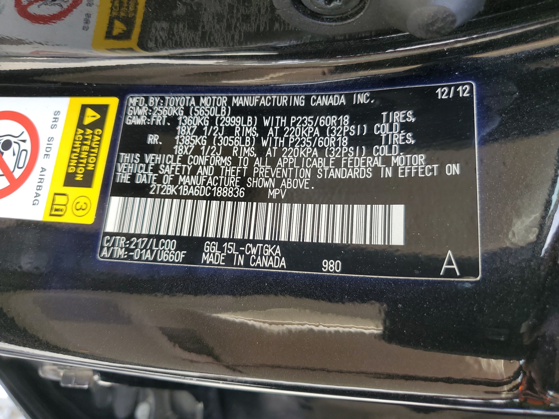 2T2BK1BA6DC188836 2013 Lexus Rx 350 Base