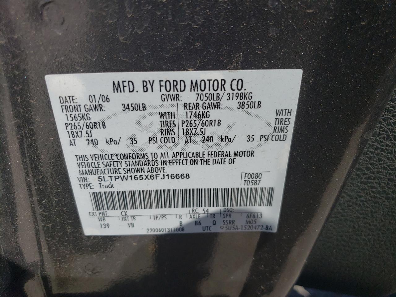 2006 Lincoln Mark Lt VIN: 5LTPW165X6FJ16668 Lot: 68039864