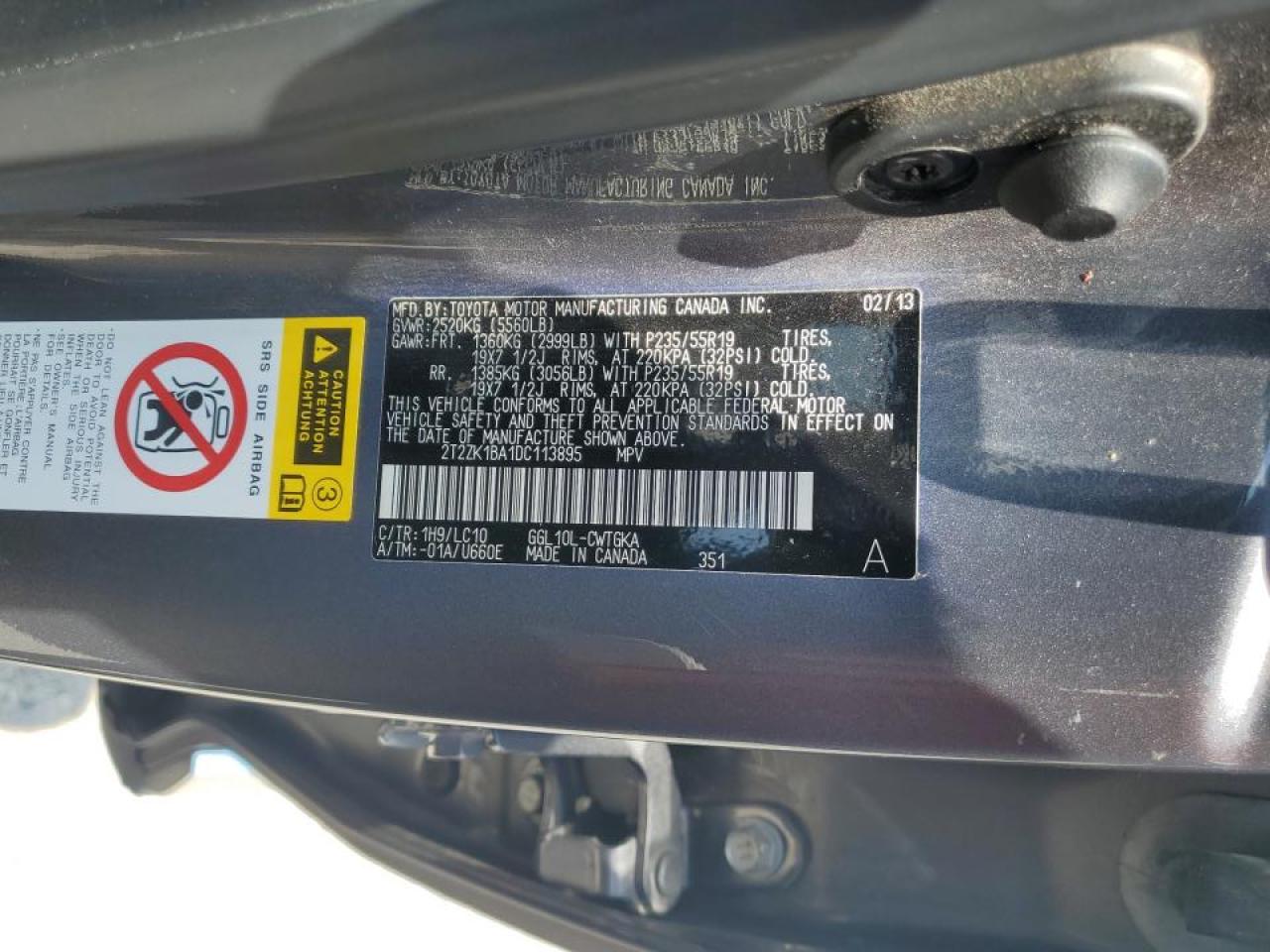 2013 Lexus Rx 350 VIN: 2T2ZK1BA1DC113895 Lot: 66174874