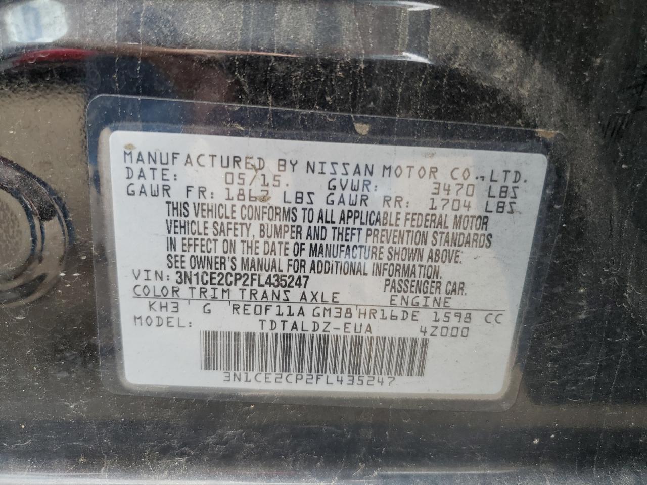 3N1CE2CP2FL435247 2015 Nissan Versa Note S