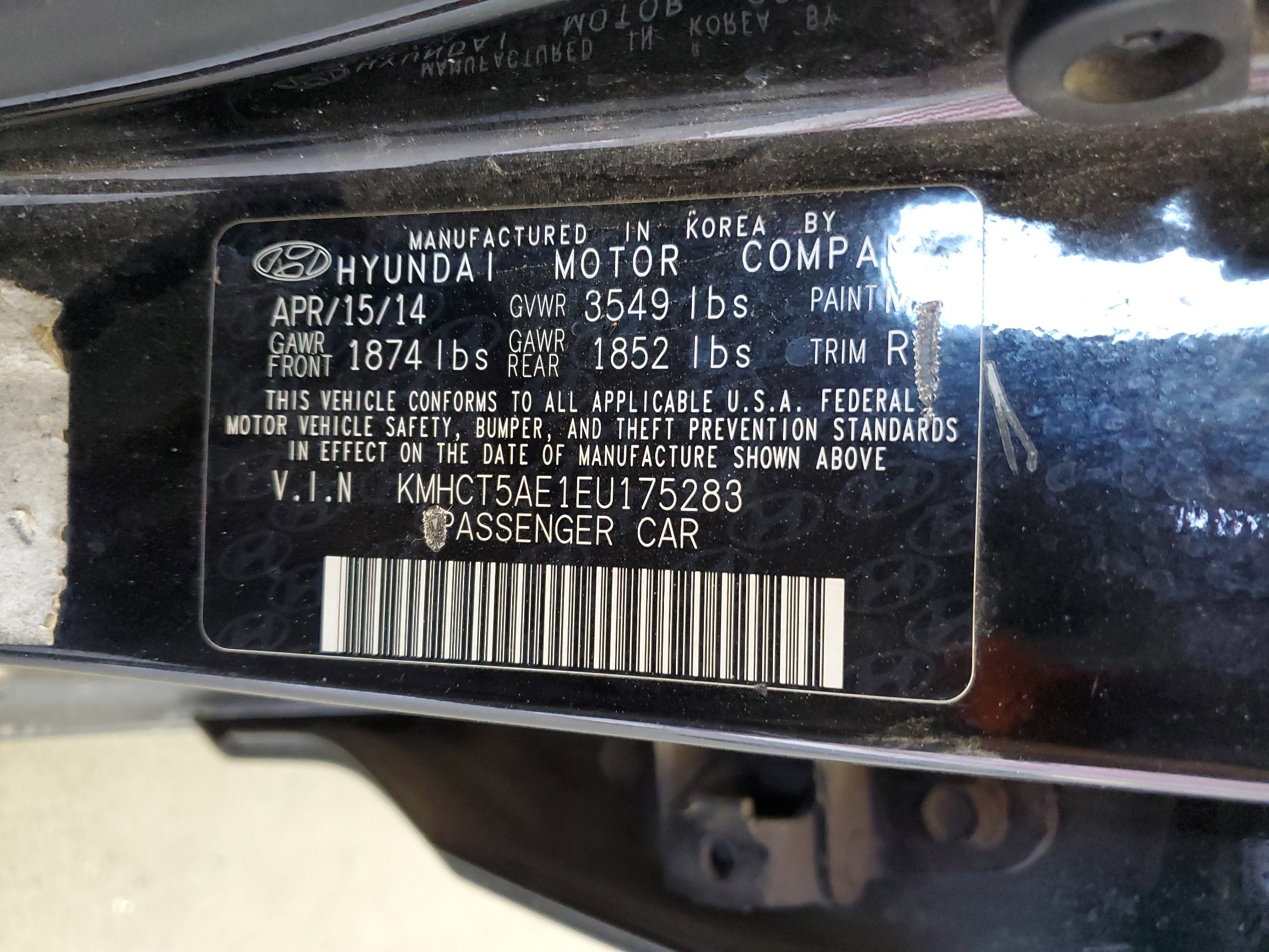 KMHCT5AE1EU175283 2014 Hyundai Accent Gls