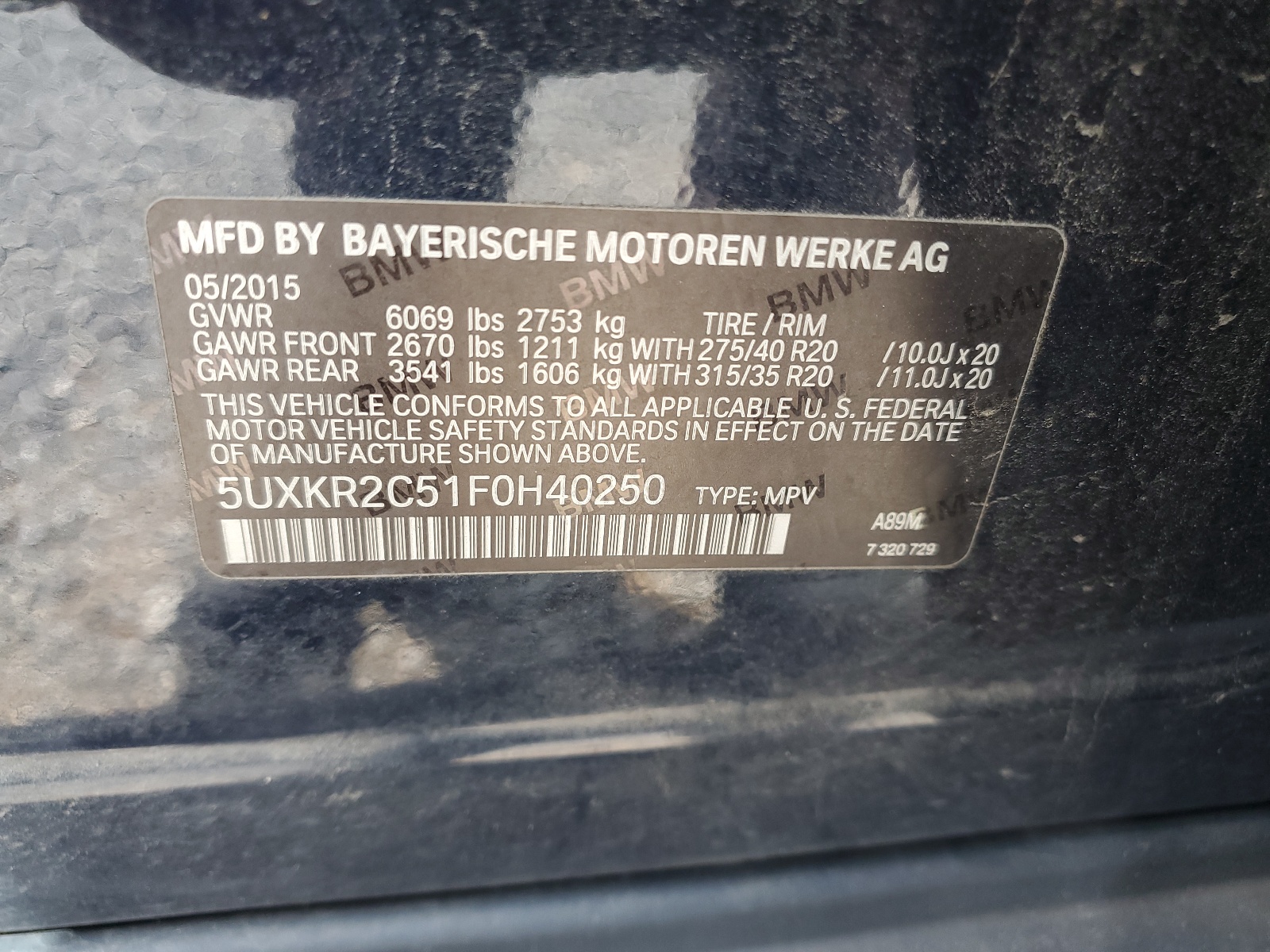 5UXKR2C51F0H40250 2015 BMW X5 Sdrive35I