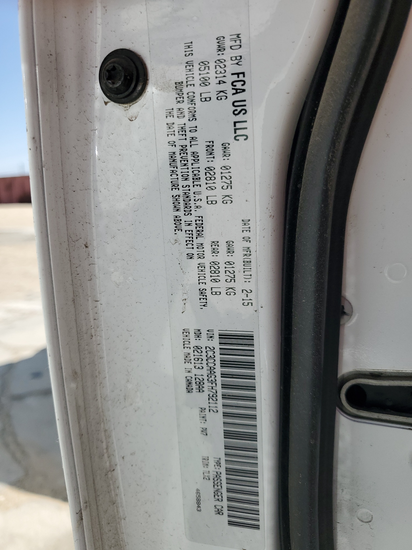 2C3CCAAG3FH792112 2015 Chrysler 300 Limited