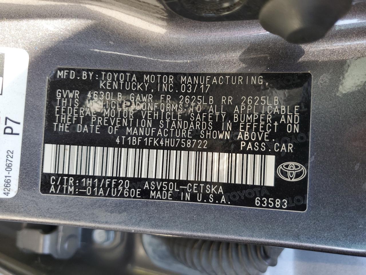 4T1BF1FK4HU758722 2017 TOYOTA CAMRY - Image 12