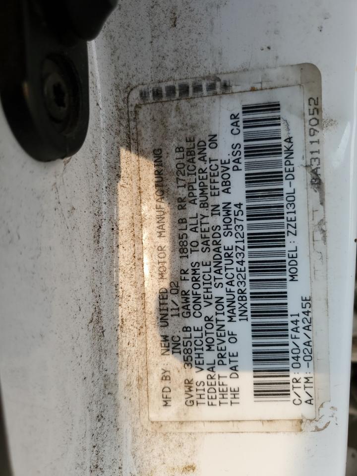 2003 Toyota Corolla Ce VIN: 1NXBR32E43Z123754 Lot: 66633554