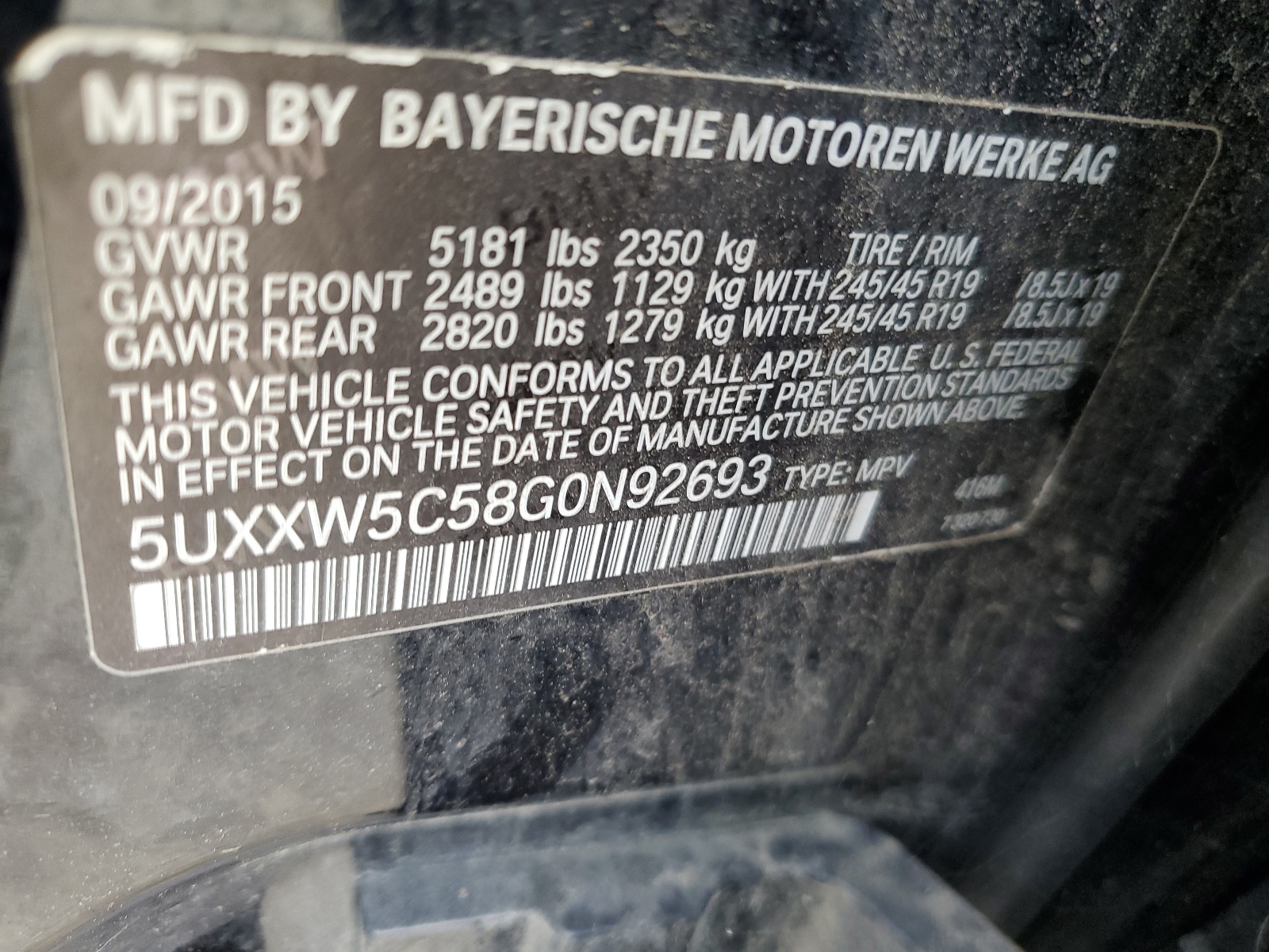 5UXXW5C58G0N92693 2016 BMW X4 xDrive35I